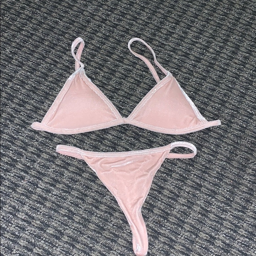 Zaful light pink velvet thong bikini
